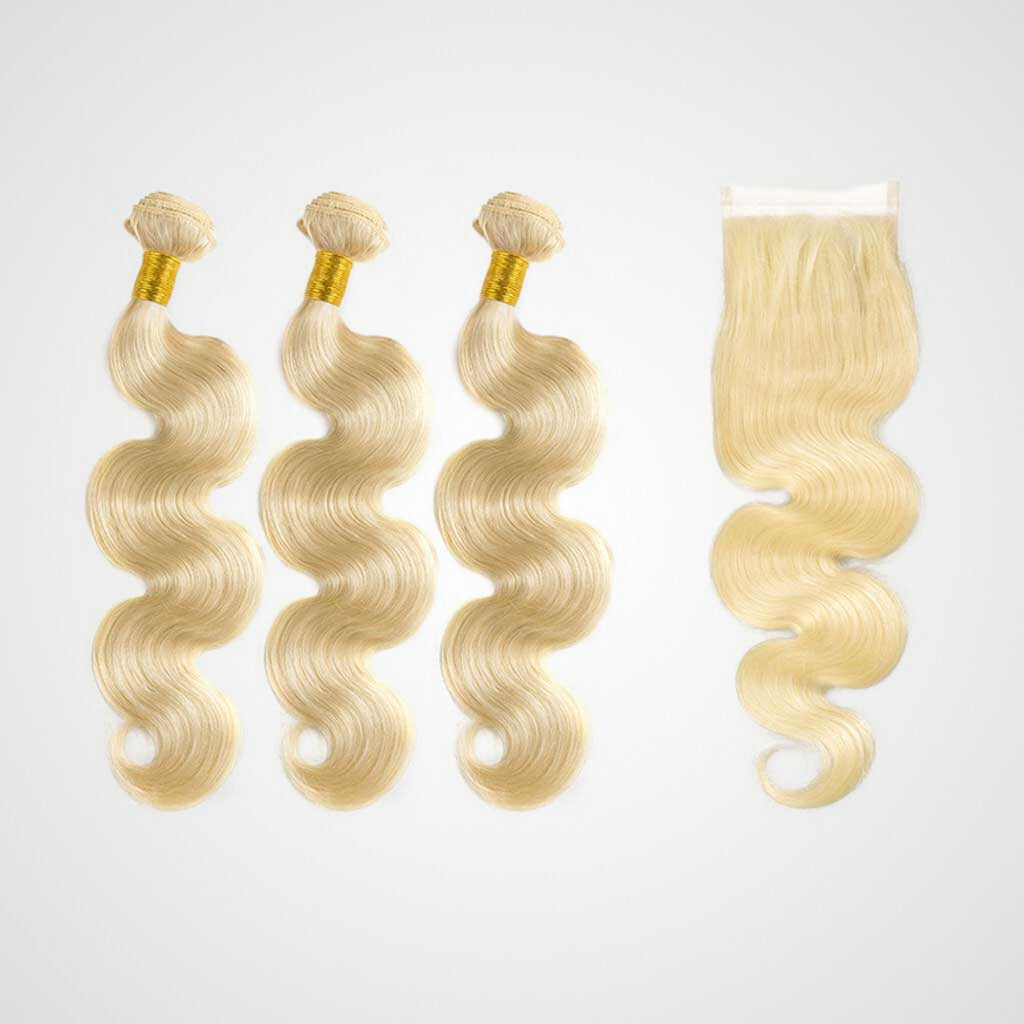 3 Bundles 10A +Brazilian Body Wave Human Hair 613 with Closure