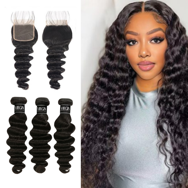 3 Bundles 13A+ Brazilian Deep Wave Human Hair with Closure