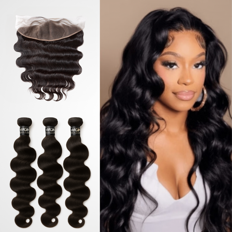 3 Bundles 13A+ Brazilian Body Wave Human Hair with Frontal