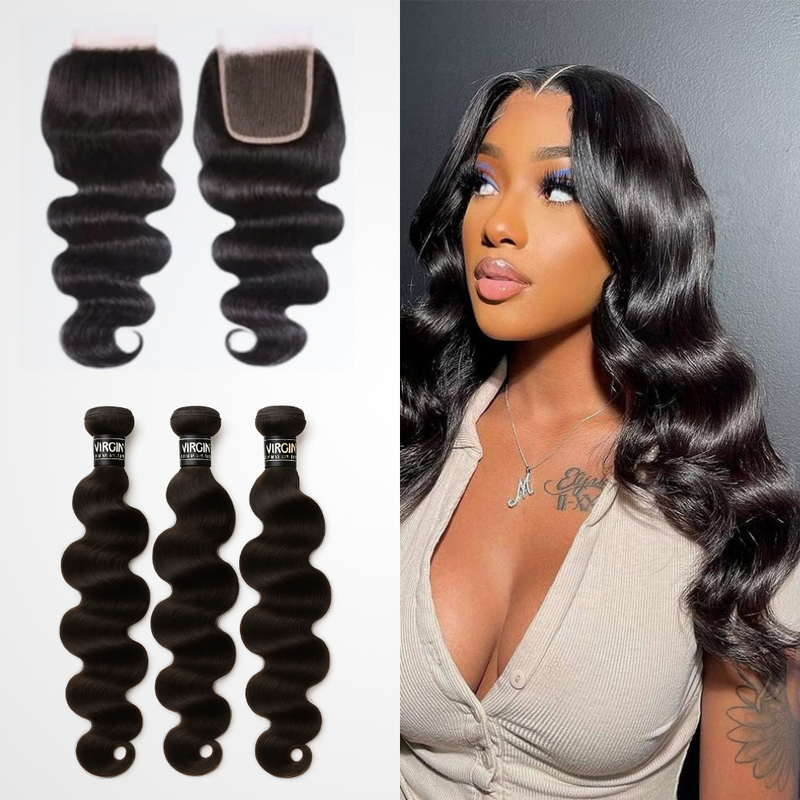 3 Bundles 13A+ Brazilian Body Wave Human Hair with Closure