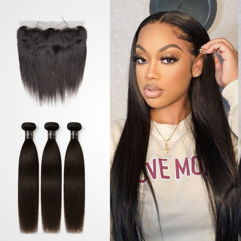 3 Bundles 13A+ Brazilian Straight Human Hair with Frontal