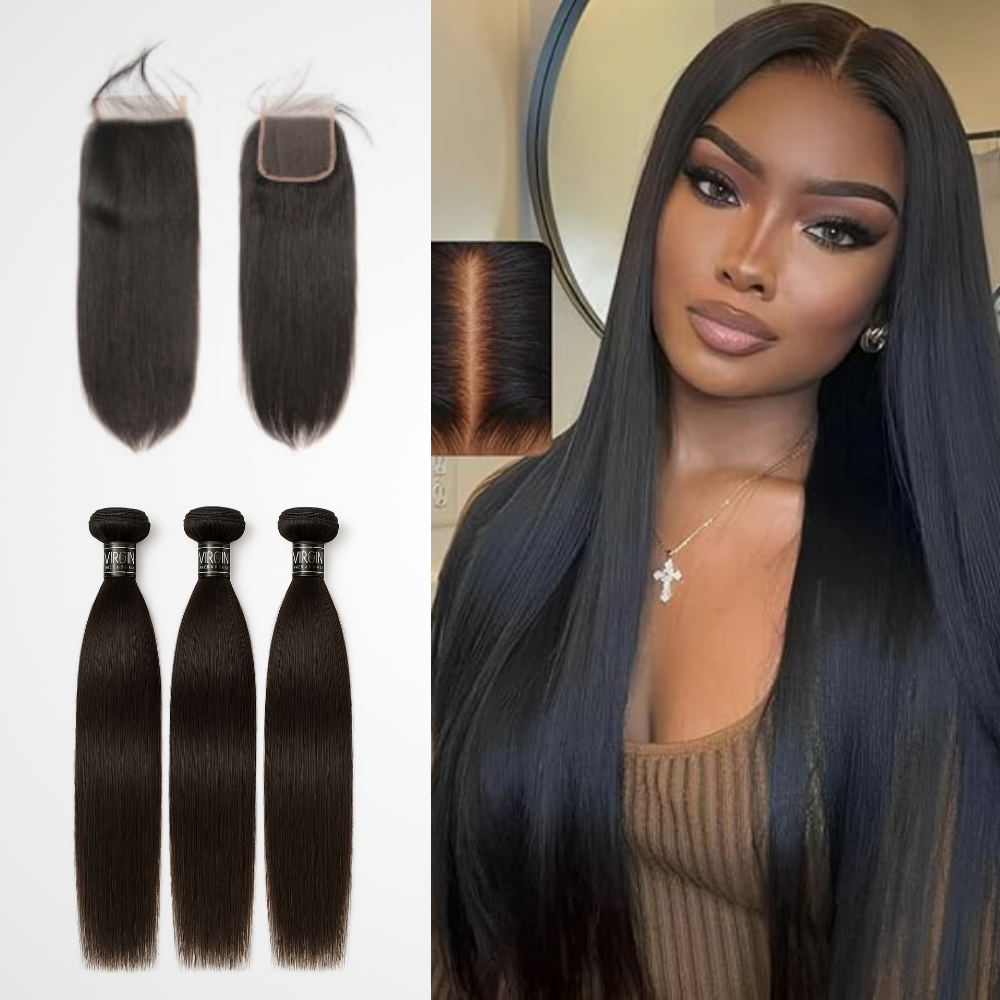 3 Bundles 13A+ Brazilian Straight Human Hair with Closure