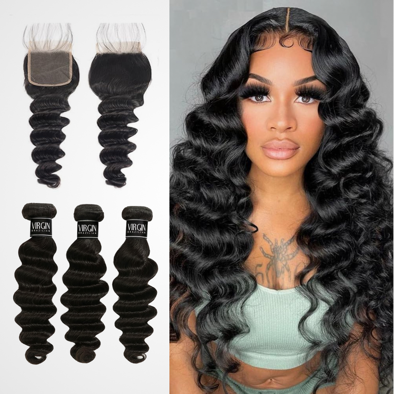 3 Bundles 10A+ Brazilian Deep Wave Human Hair with Closure