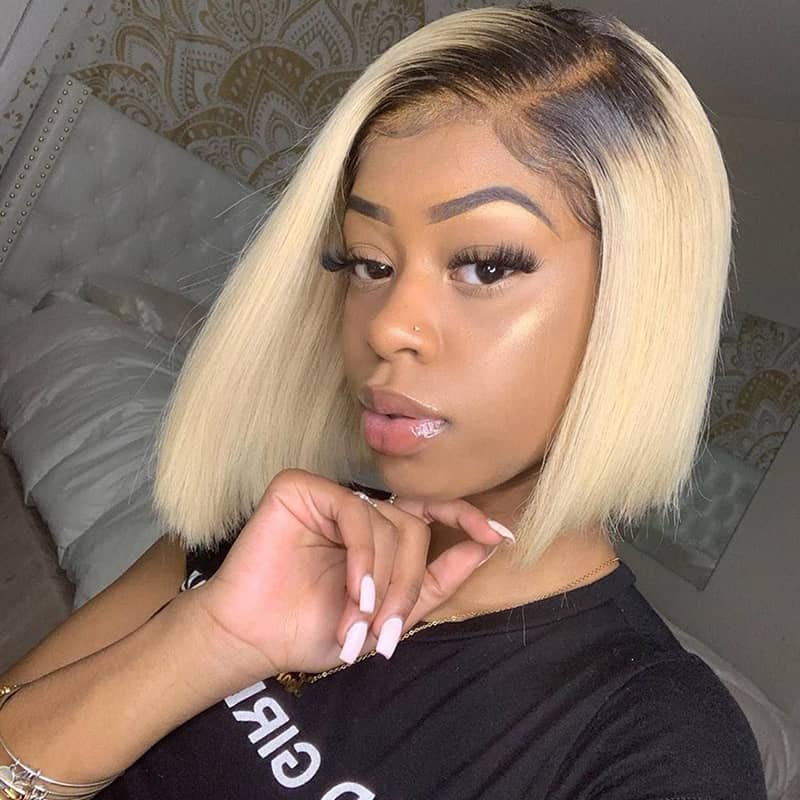 613 1B Root 150% Density 13x4 Bob Lace Front Wig Brazilian Human Hair - Virgin BrazilianWigVirgin BrazilianVirgin Brazilian1b/613wig - bob12
