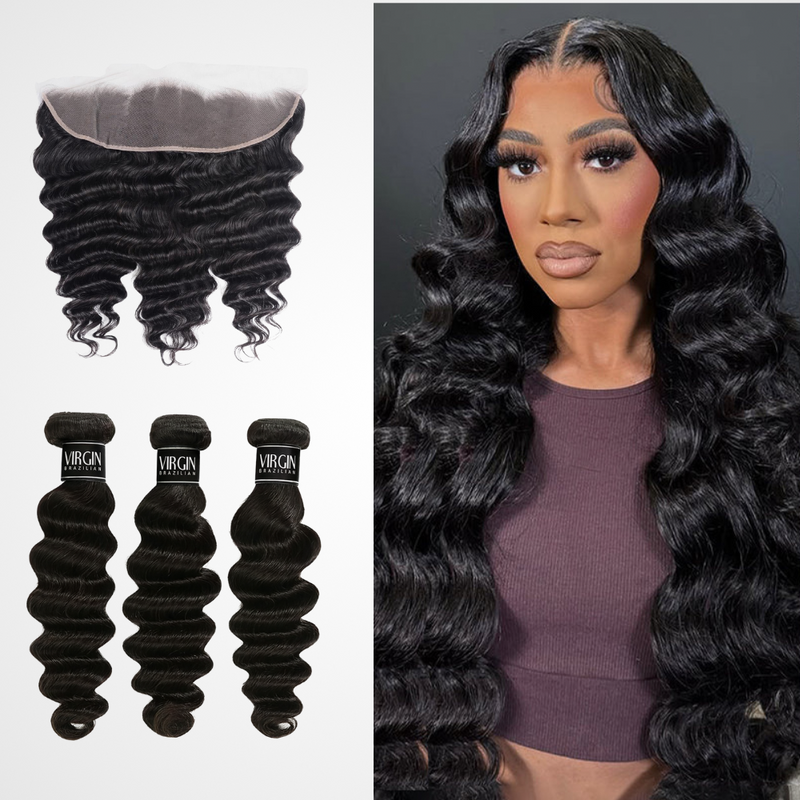 3 Bundles 10A+ Brazilian Deep Wave Human Hair with Frontal