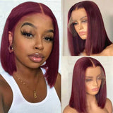 99J 10A+ Human Hair Bob Wig 13x4 Lace Front 150% Density