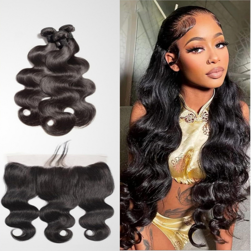3 Bundles 10A+ Brazilian Body Wave Human Hair with Frontal