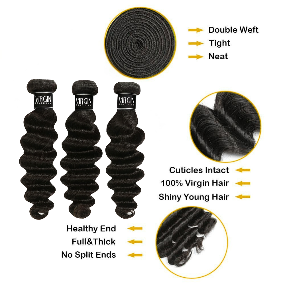 3 Bundles 10A+ Brazilian Deep Wave Human Hair with Closure