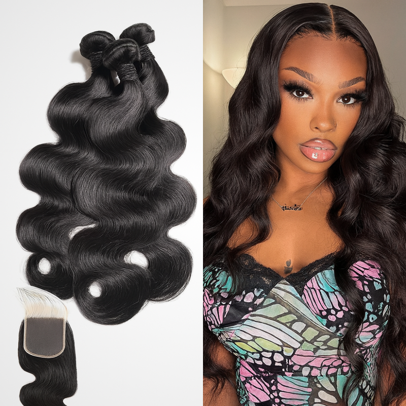 3 Bundles 10A+ Brazilian Body Wave Human Hair with Closure