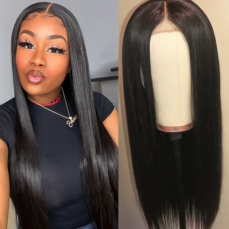 2x6 Transparent Brazilian Straight 180% Human Hair Kim K Lace Closure Wig