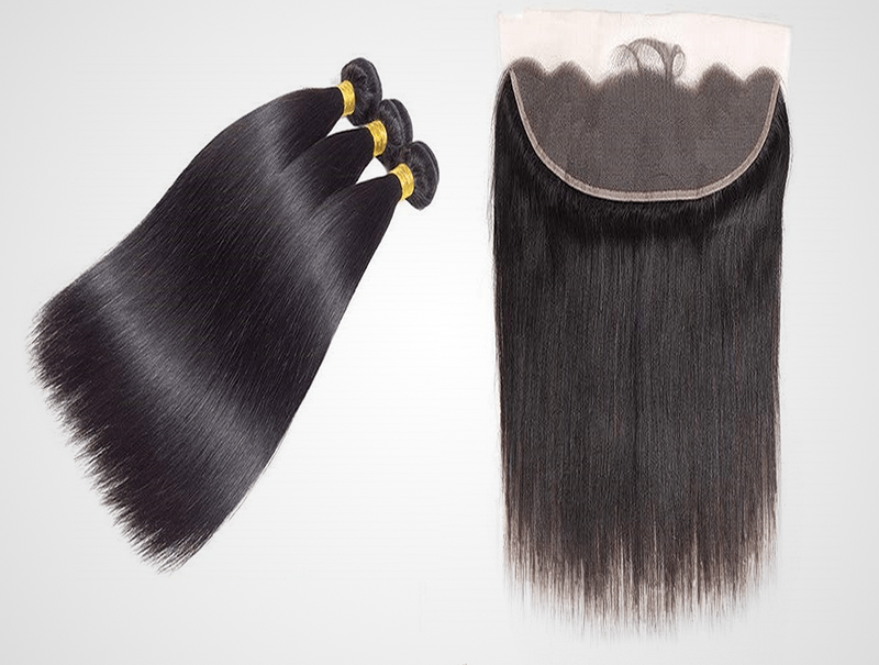 3 Bundles 10A+ Brazilian Straight Human Hair with Frontal