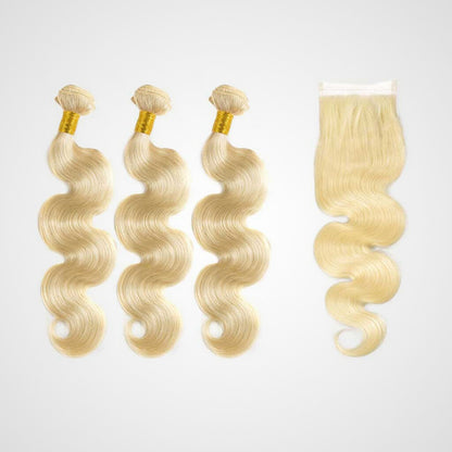 3 Bundles 10A +Brazilian Body Wave Human Hair 613 with Closure