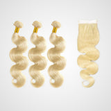 3 Bundles 10A +Brazilian Body Wave Human Hair 613 with Closure