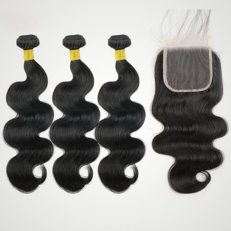 3 Bundles 10A+ Brazilian Body Wave Human Hair with Closure