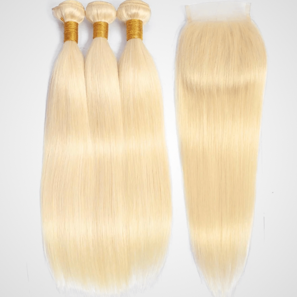 3 Bundles 10A+ Brazilian Straight Human Hair 613 with Closure