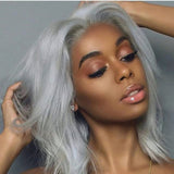 Gorgeous Grey/Silver 10A+Human Hair Bob 13x4 Lace Front Wig 150% Density